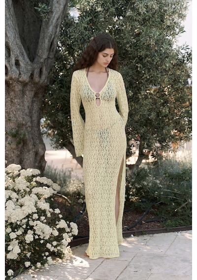 Mai Collection Mai Studios Co. Caroline Dantelli Sarı Uzun Elbise sarı