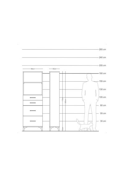 Arges Dolap 2 Raflı 4 Çekmeceli 88x30x182 Çam-antrasit Atlas Çam