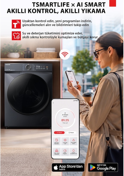 Toshiba TW-T21BU90UWTR WW 8 KG 1400 Devir Çamaşır Makinesi Gri