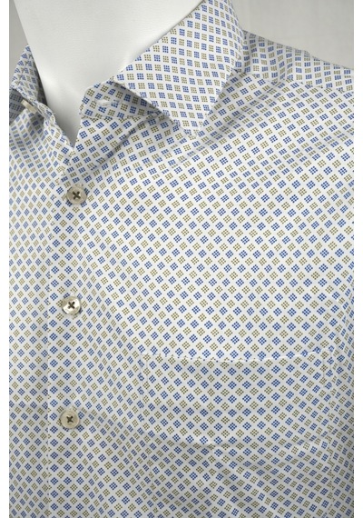 Elitpark Green Point Pattern Pamuklu Cepli Klasik Fit Premium Erkek Gömlek Yeşil Koyu Mavi Nokta Desen