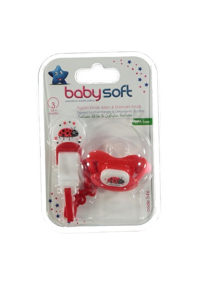 Babysoft Fıgurlu Emzık Askısı ve Damaklı Emzık No:3 - Kırmızı