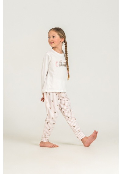 Rolypoly Kız Çocuk Cool Bear Beyaz Uzun Kol Pijama Takım Rp3912-c-v1 Rp3912-c-v1