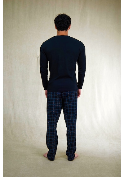 Estiva Erkek Kareli Siyah Patlı İnterlok Pijama Takımı Çok Renkli
