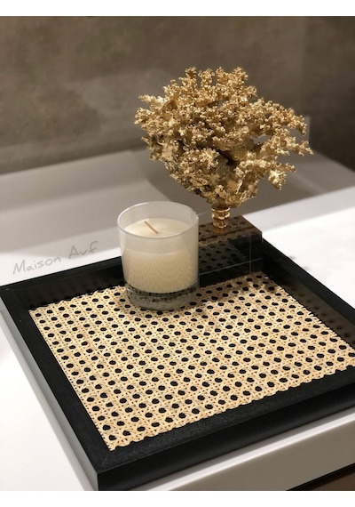 Rattan Hazeran Kare Tepsi Siyah %100 Doğal Hazeran M019