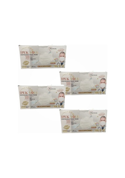 Tek Kullanımlık Maske 3 Katlı Telli Meltblownlu 50'li Kutu - Beyaz X 4 Kutu