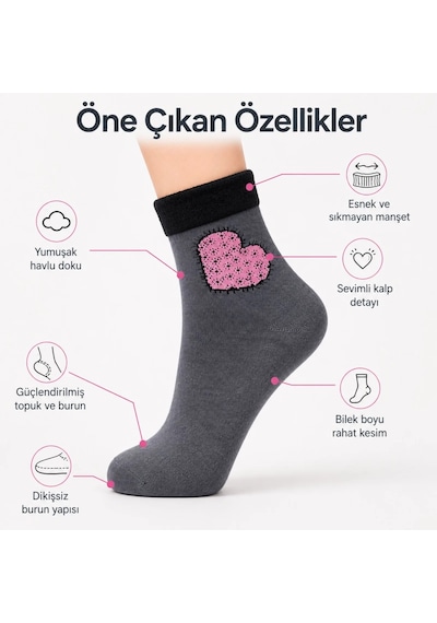DS Wak 8 Li Kadın Kışlık Havlu Çorap Sıcak Tutan Karışık Desenli Ekonomik Çoklu Çorap Seti Çok  Renkli