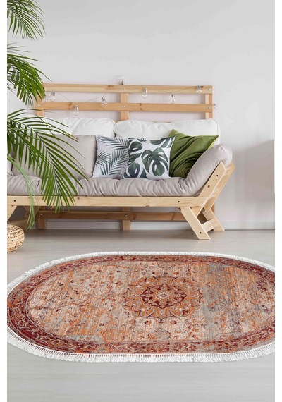 Eko Trend Djt Halı Yıkanabilir Kaymaz Taban P1356 Oval Vintage Kırmızı