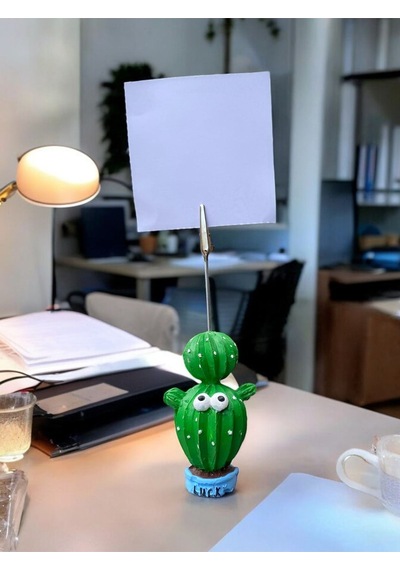 Lucky Şans Temalı Sevimli Kaktüs Fotoğraf Not Tutucu Ofis Masası Not Tutacağı Hediyelik Yeşil Mavi