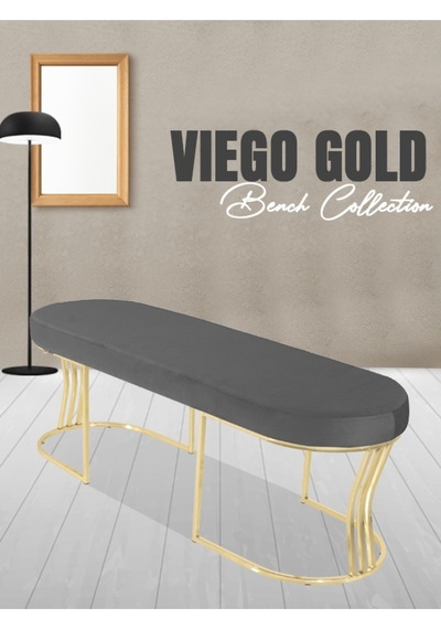 Viego Gold Smooth- Gri Kapitoneli Model Puf & Bench & Koltuk- Oturak-uzun Makyaj Puff-yatak Odası Ucu &önü