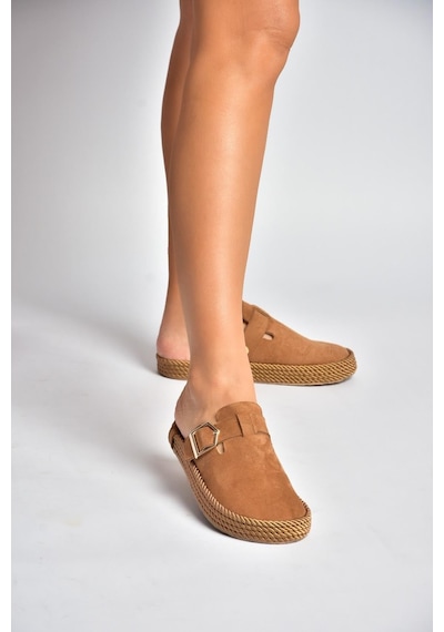 Fox Shoes Y596148402 Taba Süet Önü Kapalı Sapo Terlik
