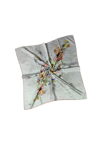 Mim Eşarp Emilya Rayon Çiçek Desenli Şal Eşarp 90x90 Cm Açık Gri - Turuncu