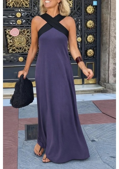 DefyModa Kadın Önden Çapraz Detaylı Iki Renkli Uzun Viskon Elbise Gri