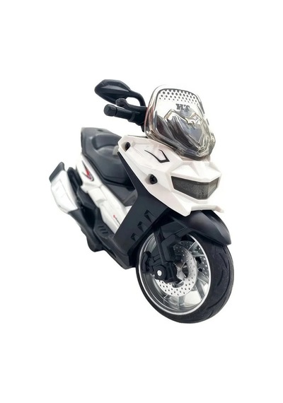 Işıklı Ve Sesli Sürtmeli Metal Oyuncak Motor 14 Cm Diecast Maket Motosiklet Xmax Scooter Beyaz Çok Renkli