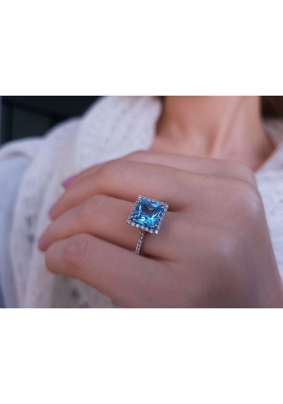 Sirius Pırlanta Ve Prenses Kesim Mavi Topaz Taşlı Yüzük 0804R0320
