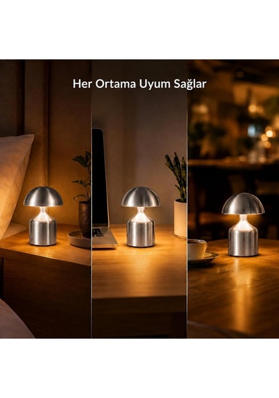 Şarj Edilebilir Led Mantar Masa Lambası, Dokunmatik 3 Renk Modlu, 1800 Mah Kablosuz Metal Abajur, Usb Type-c Şarjlı Komodin Gece Lambası, Led3202-1, Gri Renk Diğer Şarj Edilebilir Led Mantar Masa Lambası, Dokunmatik 3 Renk Modlu, 1800 Mah Kablosuz Metal Abajur, Usb Type-c Şarjlı Komodin Gece Lambası, Led3202-1, Gri Renk Diğer