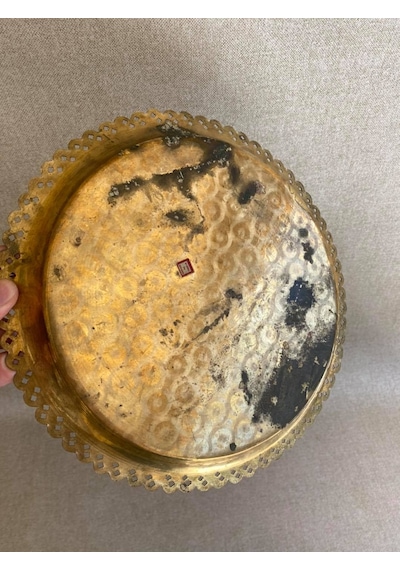 Vintage Sarı Metal Çay Kahve Tepsisi 27Cm