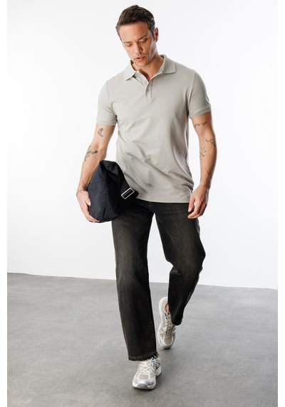 Genius Store Erkek Çekmeyen Pamuklu Kumaş Regular Fit Standart Kesim Polo Yaka Tişört Poloyaka-t-shırt1 Gri