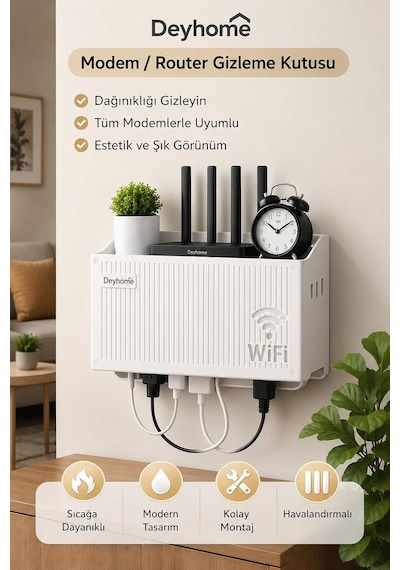 Deyhome Modem Gizleme Kutusu, Wi-fi Router Saklama Kapağı, Pleksi Malzeme, Duvara Monte, Kablo Düzenleyici, Beyaz Diğer