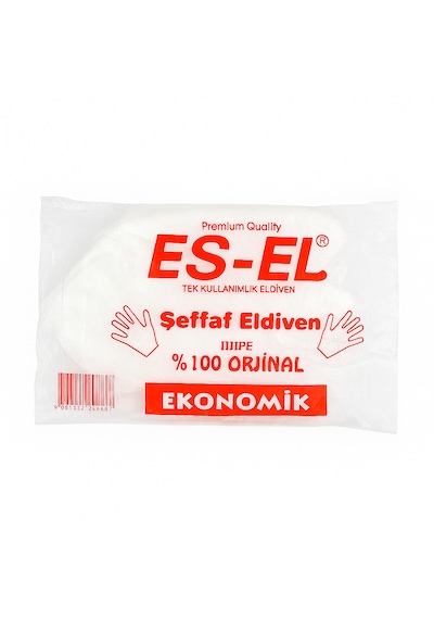 Es-el Şeffaf Tek Kullanımlık Eldiven, Poşet Eldiven, 3 Adet 100 Lü Paket, Toplam 300 Adet, Hijyenik Ve Gıda Uyumlu