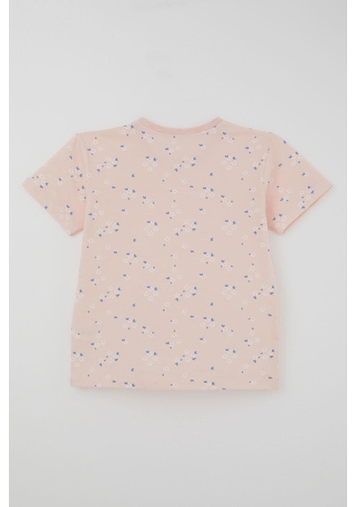 Breeze Kız Çocuk Şortlu Pijama Takımı Çiçek Desenli 4-8 Yaş, Pudra