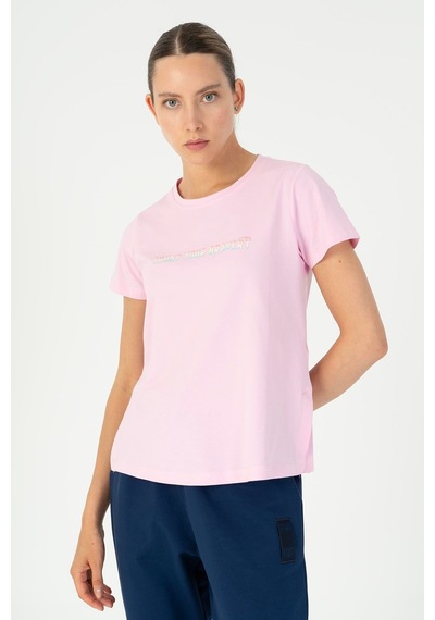 Maraton Regular Kadın Bisiklet Yaka Pembe T-shirt Pembe