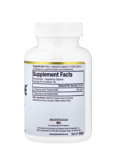 Paradise Herbs, Sun Theanine , 90 Vegetarian Capsules 200 Mg Per Capsule