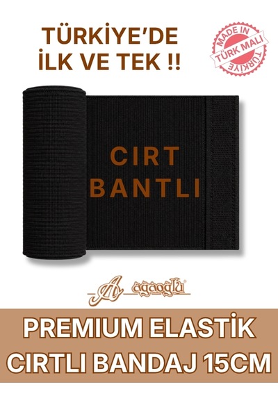 Premium Elastik Bandaj 15 Cm, Cırt Bantlı, Metal Kopçasız, 4,5 Metreye Kadar Uzar, Yoğun Dokuma, Güçlü Kompresyon Desteği Siyah