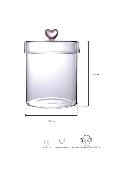 Hearts 750 Ml Borosilikat Cam Kavanoz 10x12 Cm Seffaf Şeffaf