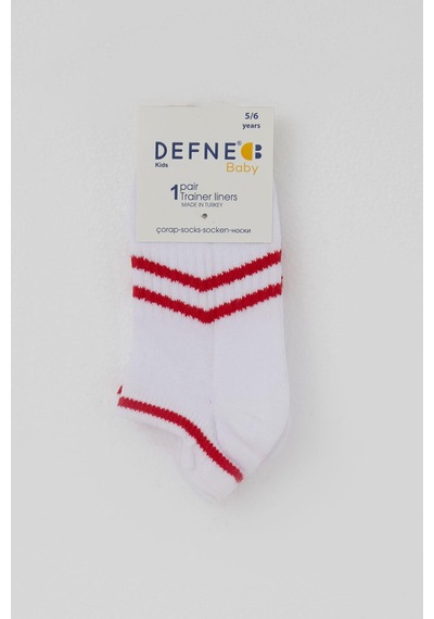 Defne Baby Erkek Çocuk Spor Patik Çorap Çizgi Detaylı 5-12 Yaş, Beyaz