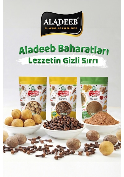3'lü Gurme Baharat Seti Kurutulmuş Limon Lime 50g Muskat 25g Tane Karanfil 30g