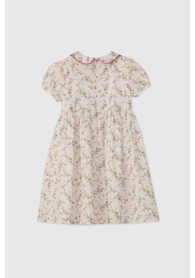 Panço Liberty Kumaş Çiçek Desenli Kız Bebek Elbise Krem 5611GB26006