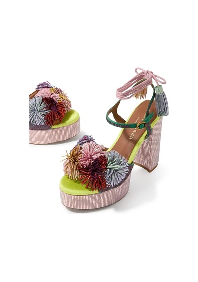 Kurt Geiger Pom Pom Tie 125 Platform Kadın Dolgu Topuk Sandalet Çok Renkli