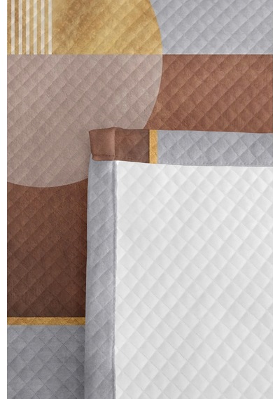 Geometrik Gri Genç Odası Tek Kişilik Pike Takımı - Modern Vizon Bej 160x220 Cm Kapitone Yatak Örtüsü Kırık Perde Kırığı