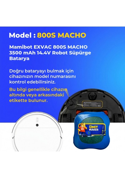 Mamibot Exvac 800s Macho 3500 Mah 14.4v Robot Süpürge Batarya