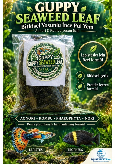 Aqua Expert Guppy Seaweed Leaf Aonori & Kombu Yosunlu İnce Pul Lepistes Ve Tropheus Yemi - 20 Gr