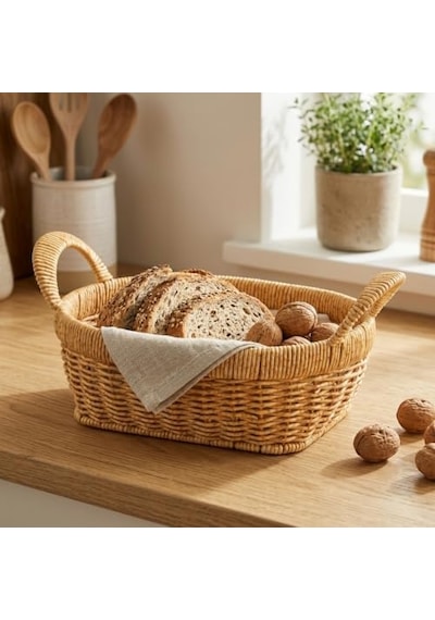 Tr El Yapımı Doğal Hasır Sepet - Örgü Kulplu Oval Çok Amaçlı Düzenleyici Ve Sunumluk 26x20x9.50 Cm Diğer