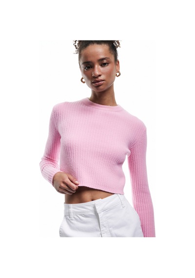 Koton Uzun Kollu Bisiklet Yaka Triko Crop Kazak Pembe 6wal90113ht GÜL