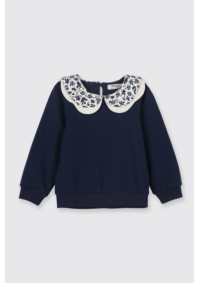 Panço Kız Bebek Yaka Detaylı Lacivert Sweatshirt