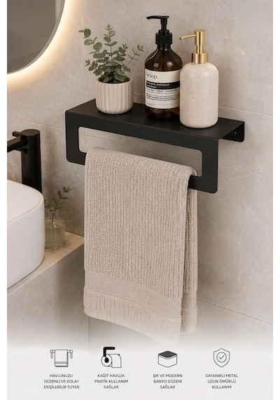 Siyah Metal Duvara Monte Havluluk - Şık Ve Dayanıklı Banyo&mutfak Siyah
