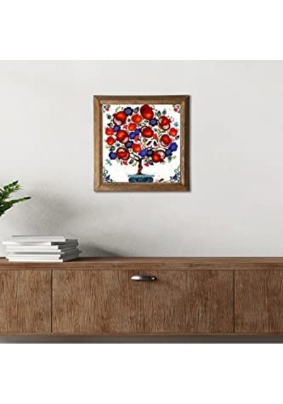 Nar Ağacı Taş Duvar Tablosu Ahşap Çerçeveli Duvar Dekoru Wall Art 25x25cm W1-03 Diğer