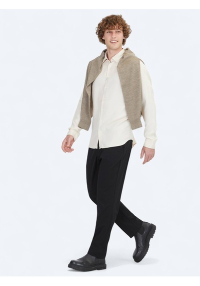 Kip Ekru Regular Fit Dokuma Casual Gömlek Ekru