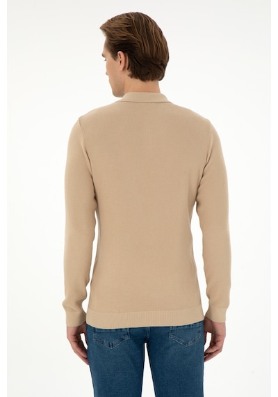 U.S. Polo Assn. Erkek Regular Fit Yarım Fermuarlı Kum Melanj Basic Kazak 50298266-VR085