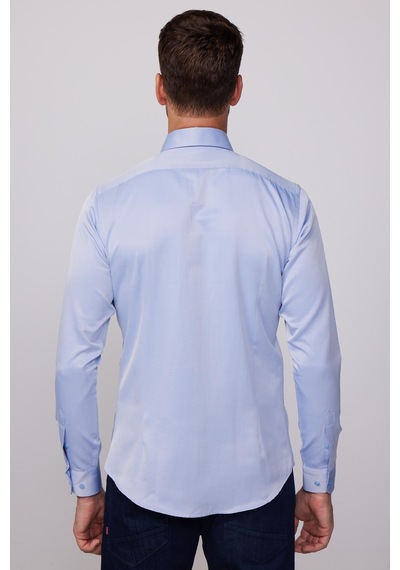Tudors Slim Fit Pamuklu Düz İndigo Erkek Gömlek-28023-ındigo İndigo