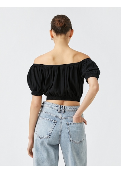 Koton Kısa Kollu Crop Bluz Siyah 2yak68602pw Siyah Koton Kısa Kollu Crop Bluz Siyah 2yak68602pw Siyah