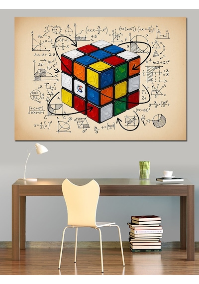 Rubik Küp Matematik Formülü Dekoratif Kanvas - Mdf Ahşap Tablo