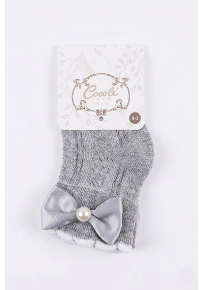 Cocole Socks Kız Çocuk Aksesuarlı Soket Çorabı Tekli Pamuklu Fiyonklu Gri Desenli