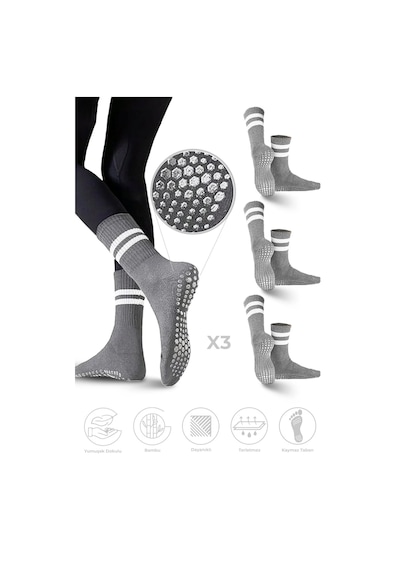 Saysez Bambu Kadın Gri Kaydırmaz Taban Silikon Baskı Pilates Yoga Fitness Dans Aktivite Tenis Çorabı 3'lü Renkli Saysez Bambu Kadın Gri Kaydırmaz Taban Silikon Baskı Pilates Yoga Fitness Dans Aktivite Tenis Çorabı 3'lü Renkli