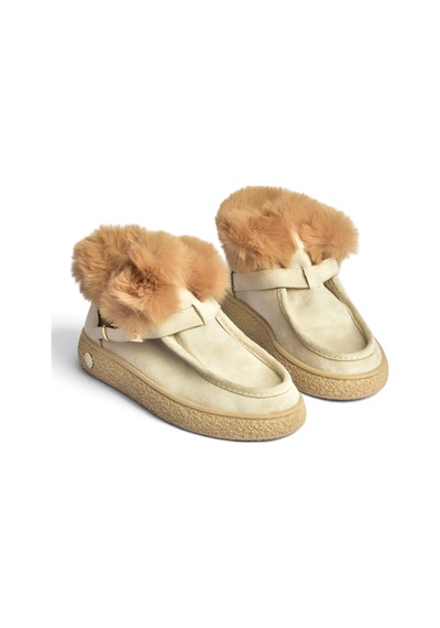 Fox Shoes Z380576302 Bej Süet Yapay Kürklü Kadın Bot