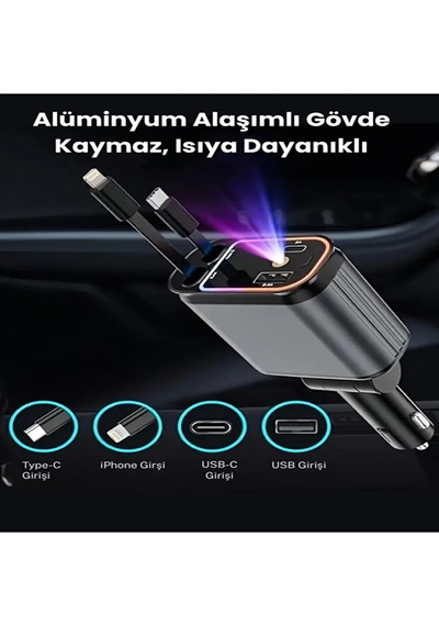 66w Led Işık Yıldızlı Tavan 3.4a Type-c + Araç Usb Çakmaklık Hızlı Şarj Cihazı Tüm Araçlara Uyumlu