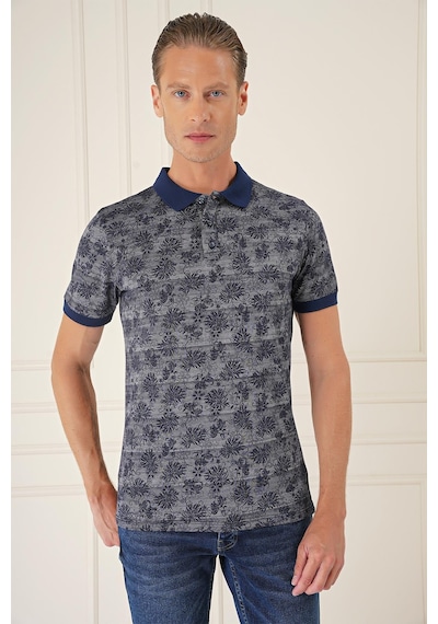 Efor Slim Fit Dal Yaprak Desen Polo Yaka Pamuklu Lacivert Tişört Ts 884 Lacivert